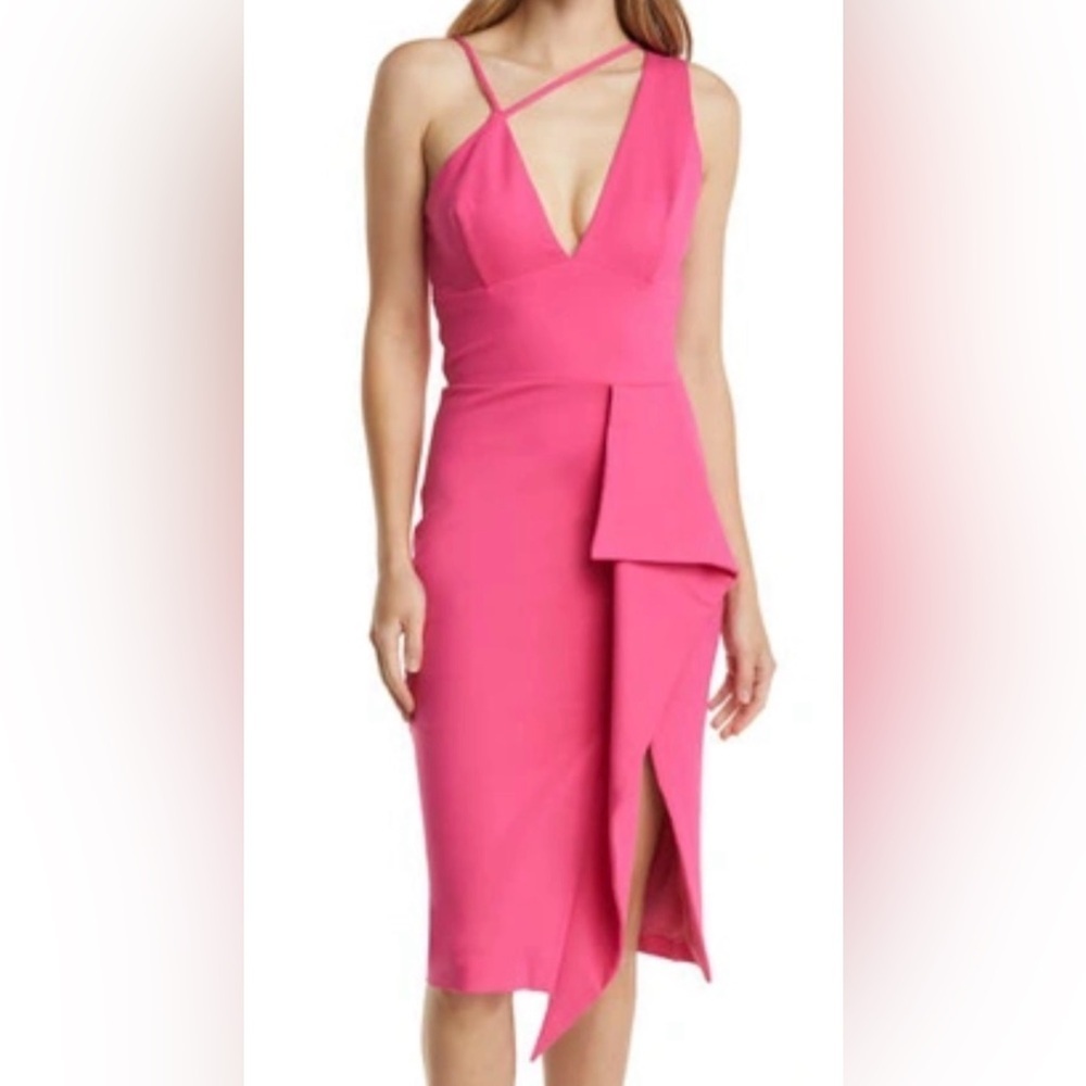 Lavish Alice Womens hot Pink Plunge Midi Party Sheath Dress size US6